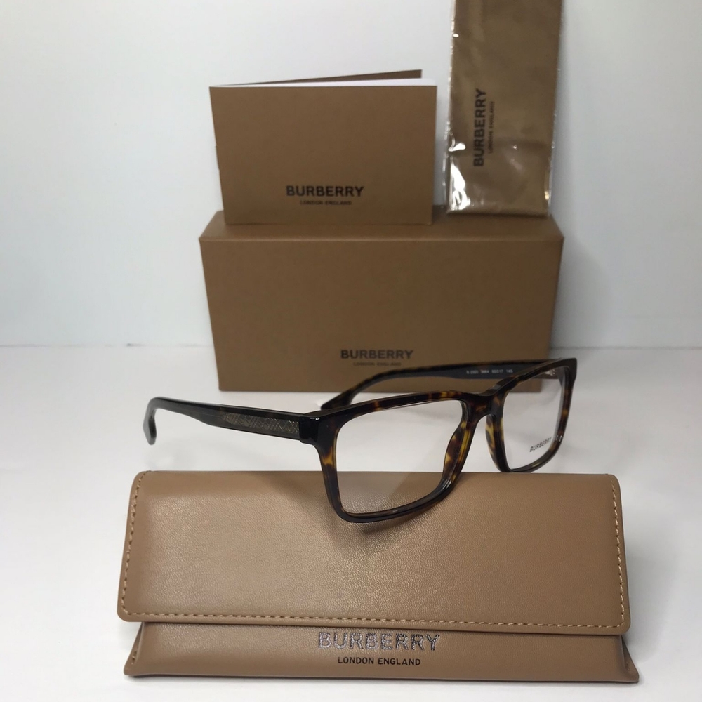 Authentic New BURBERRYMen's Tortoise Square Eyeglass Frames BE2320F386455 - Picture 4 of 15